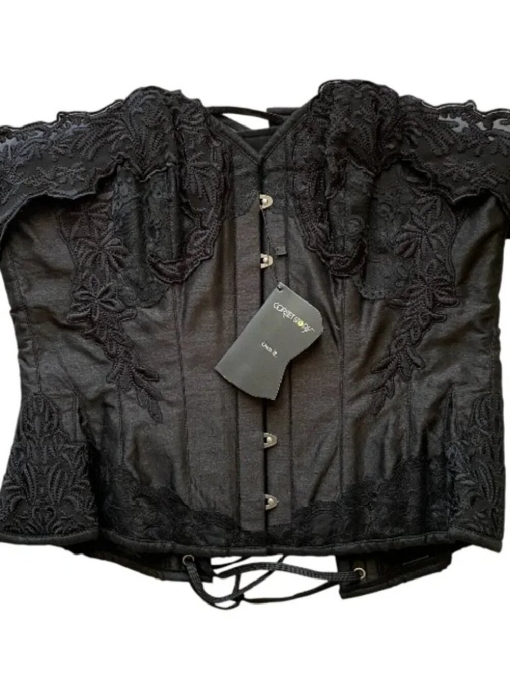 NWT CORSET STORY Black Lace-Up Corset Top Size 36"